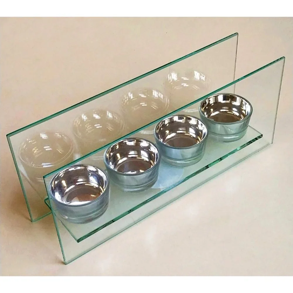 Silver & Glass 4 Tea Light Holder & FREE Honey Scented Tea lights